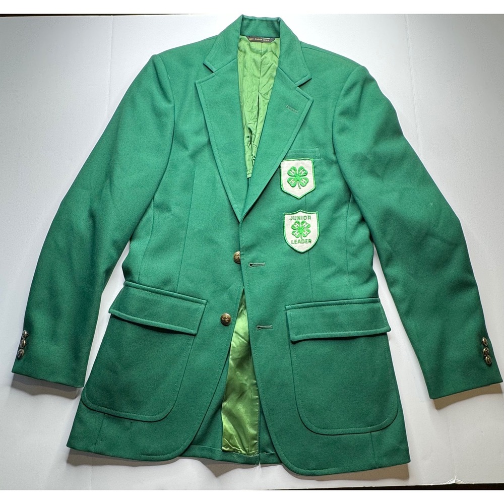 Vintage Hardwick Clothes 4-H Junior Leader Green Blazer Sport Coat Brass Buttons